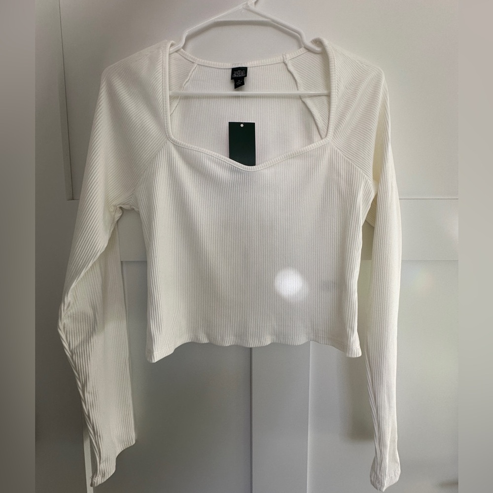 White Long Sleeve Ribbed Top